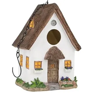 Vogelhaus zum Aufhängen, Nistkasten für Vögel für Draußen Wetterfest, Vogelhäuschen Bunt, Vogelvilla für Garten, Balkon & Terrasse Deko, 4cm Einflugloch, Landhausstil, Harz