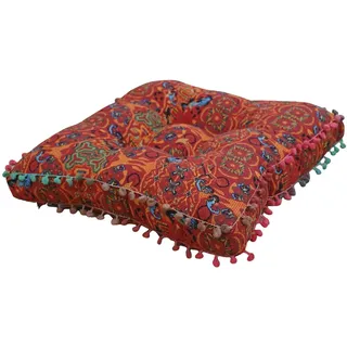 Kuntesetty Sitzkissen Bohemian Sitzpolster Patchwork Quadrat Stuhlkissen Mandala Meditation Pouf Aus Dickem Canvas für Wohnzimmer Schlafzimmer Arbeitszimmer Tata, Marokkanische Orange
