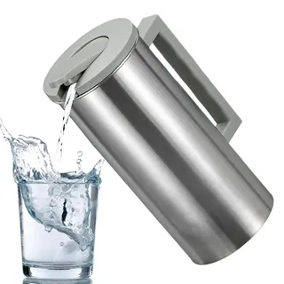 DAWCBVJQ Wasserkaraffe aus Metall, Karaffe mit Deckel und großem Fassungsvermögen aus Edelstahl, Behälter mit rutschfestem Griff für kalte und heiße Getränke wie Bier, Kaffee oder