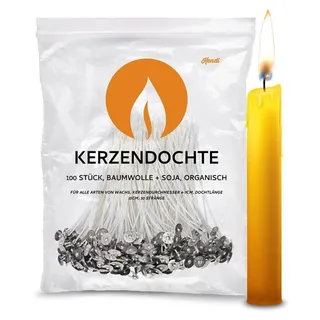 Kerzendochte 100 Stück, 15 cm, Baumwolle, mit Metallfuß