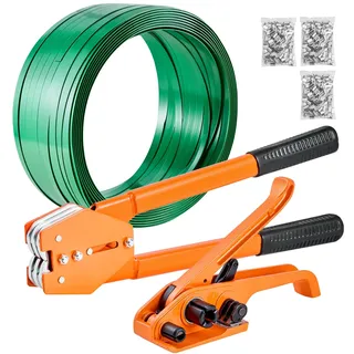 Vevor 4 tlg. Umreifungsset mit Umreifungsband, Manuelle Umreifungsgerät mit 304,8 m PET Band, 300 Metallklammern & Schneider, Ideale Werkstattausstattung für Industrielle Verpackung, Transport & Lager