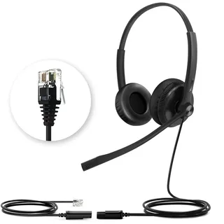 Yealink YHS34 Stereo Telefon Headsets mit QD Anschlußkabel für Office | Kompatibel mit Poly Avaya Snom Grandstream Telefone Dual RJ9 Headset mit Mikrofon für Büro Callcenter Schreibtisch Festnetz