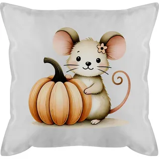 Shirtracer Dekokissen Süße Maus mit Kürbis, Niedliches Herbst Design für Babys und Kinder, Halloween weiß