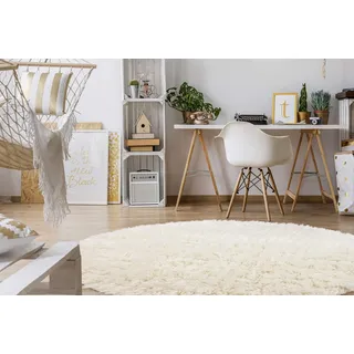 rugsx FLOKATI Wollteppich aus Griechenland - weicher Hochflor Teppich für Wohnzimmer, Schlafzimmer und Kinderzimmer, auch als Decke oder Pled, Kreis Weiss 110 cm