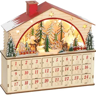 HOMCOM Adventskalender zum Befüllen 24 Schubladen Fächer Weihnachtskalender mit LED-Lichtern Weihnachtsdekoration Adventskalenderbox DIY Naturholz 36 x 10 x 34 cm   Aosom