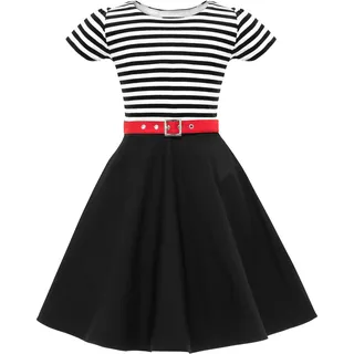 BlackButterfly Kinder 'Maria' Vintage Gestreift Mädchen Kleid im 50er-Jahre-Stil (Schwarz, 9-10 Jahre) - 9-10 Jahre