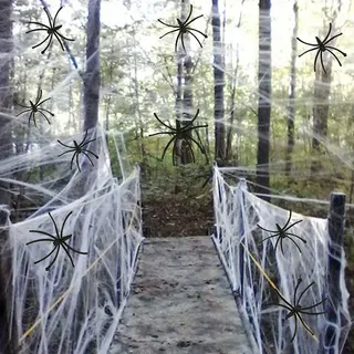 Halloween Deko Spinnennetz, mit 160g Spinnennetz und 20 Spinnen, für Indoor Tischdekoration Party Tür und Fenster Karneval Garten Horror, für Outdoor