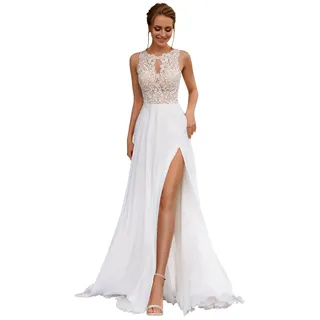 Beyonddress Damen Chffon Spitze Brautkleid Hochzeitskleider A-Linie Boho Standesamtliche Brautmode Brautkleider(Weiß 11,40) - 40