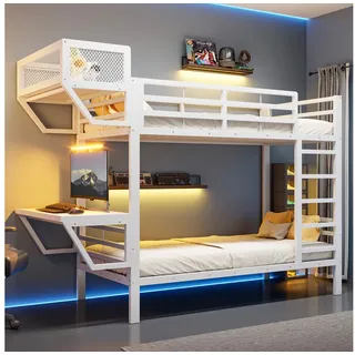 Odikalo Etagenbett Metall-Kinderbett 90x200 mit Schreibtisch und Ablagefächern (Lattenrost platzsparendes Hochbett für Kinder Jugendliche und Erwachsene)
