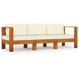 vidaXL 3-Sitzer Loungesofa Akazie cremeweiß