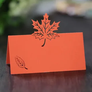 SYSUII 50 Stück Tischkarten Namenskarten -Platzkarten zum beschriften Perlglanzpapier Sitznummernkarten mit Ahornblatt für Hochzeit, Geburtstag, Konfirmation, Kommunion, Taufe Feier -Orange