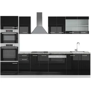 Vicco Küchenzeile R-Line 300 cm Schwarz Hochglanz/Weiß
