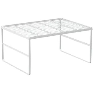 JONASHER Küchenschrank, Aufbewahrungsregal, stapelbar, Draht, Gewürzregal, Organizer, robust, platzsparend für Badezimmer, Schlafzimmer, Schrank, Waschküche, Büro, Arbeitsplatte, Weiß, 1 Stück