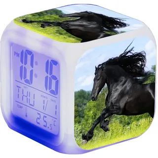 Nicole Knupfer Wecker Pferde Tier Alarm Kinder Beleuchteter LED Night Glowing Wecker mit Licht Aufwachen Geburtstagsgeschenke für Erwachsene (H)