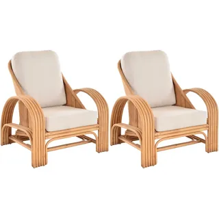 Set/2 Rattan Loungesessel Déco Wohnzimmer Sessel Gruppe (Terracotta, 2 Sessel)