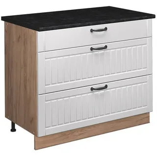 Vicco Unterschrank Fame-Line 100 x 60 x 82 cm Weiß Landhaus/Goldkraft Eiche