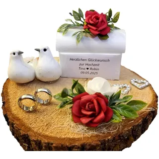 Geldgeschenk zur Hochzeit rot weiß Baumscheibe klein | mit Personalisierung