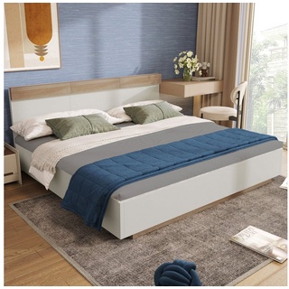 BlingBin Bett Doppelbett Holzbett Schwebebett (1-tlg., Set in Eiche Sonoma/Weiß(Ohne Matratze) weiß 144 cm x 205 cm x 90.5 cm