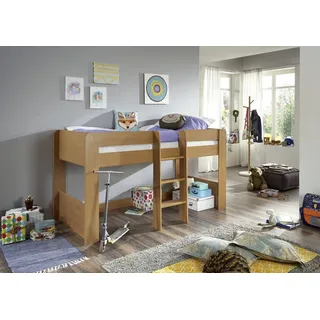 Natur24 Kinderbett Halbhochbett ANDI 90 x 200 cm Buche Dekor braun