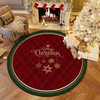 Hearda Teppich Rund, Reppich Schlafzimmer,Weihnachts-Elemente Innenbereich Runder Teppich, Waschbarer rutschfest Teppich,fürs Wohnzimmer, Kinderzimmer, Büro (80cm,Kariert)