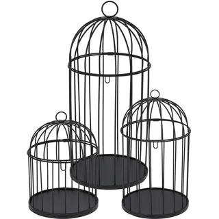 Edles Deko-Vogelkäfig-Set, 3-teilig aus Metall - Vintage-Stil Deko, hängend & stehend - für Zuhause & Garten