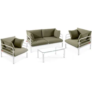 Konsimo® Gartenmöbelset, Weiß, Grau, Metall, Textil, 4, 4-Sitzer, Füllung: Schaumstoff, rechteckig, Hergestellt in Europa, Gartenmöbel, Gartenmöbel-Sets