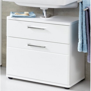 trendteam Waschbeckenunterschrank Monte (Waschtisch Unterschrank weiß Hochglanz, Breite 60 cm) mit Schublade und Klappe, Chrom-Griffe weiß