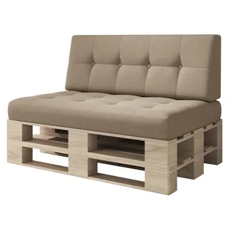 sunnypillow Palettenkissen für Palettenmöbel - 2er Set - Palettenauflage für Palettensofa - Palettenpolster für Garten, Gesteppte Kissen mit Knöpfen für Europaletten - Rückenkissen & Sitzkissen Beige