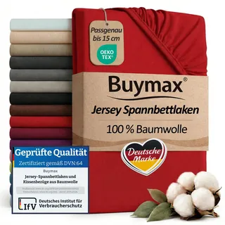 Buymax Spannbettlaken 70x140cm Baumwolle 100% Kinderbett Spannbetttuch Baby Bettlaken Jersey, Matratzenhöhe bis 15 cm, Farbe Rot