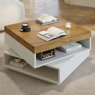 Merax Couchtisch 65x65 cm mit LED, drehbar, Wohnzimmertisch mit Stauraum - Offene Ablagefächer bieten zusätzlichen Stauraum für Bücher und Alltagsgegenstände