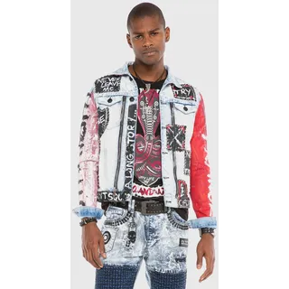 Jeansjacke CIPO & BAXX "Jacke", Herren, Gr. M, blau (iceblau), Stoff, 100% Baumwolle, gemustert, regular fit normal, Jacken Jeansjacke, mit vielen Details