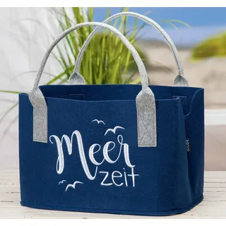 GILDE Filz Einkaufstasche Tasche Filztasche dunkelblau mit Spruch Meerzeit 40x25x26cm - 25x26x40 cm