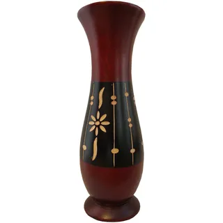 Blumenvase Holzvase Bodenvase Tischvase Dekovase für Dekoration mehrere Größe & Muster aus Mangoholz (rot schwarz Natur, 10 x 10 x 30 cm)