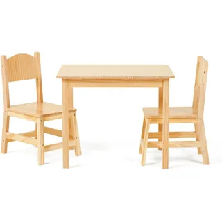 Kindertisch mit 2 Stühlen, Massivholz Kinder Tisch Stuhl Set, Kindersitzgrupp...
