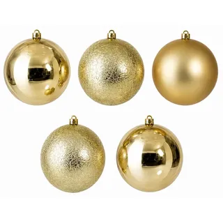 5-tlg. Set Weihnachtskugeln aus Kunststoff bruchsicher Ø 15 cm Champagner Christbaumkugeln Weihnachtsbaumkugeln Baumkugeln wetterfest Kugeln Baum - Beige