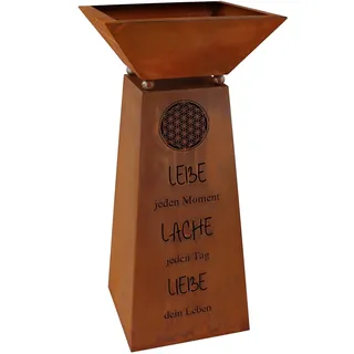 Rostikal Cortenstahl Säule Blume des Lebens 72 cm, Pflanzsäule mit Schale, Gartendeko Rost, Blumensäule Outdoor Vintage, Rostsäule für Garten und Terrasse