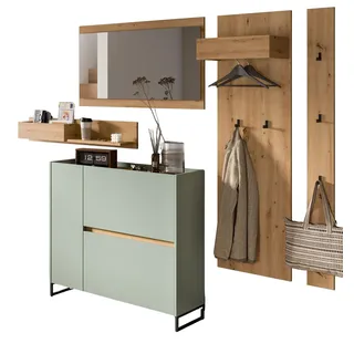 GARDEROBE-SET Salbei und Artisan Eiche, Garderobe 5-teilig, 236 x 192 cm, Soft-Close, Borga