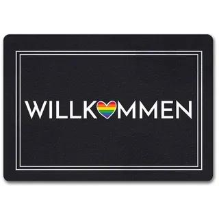speecheese Fußmatte Willkommen Fußmatte in 35x50 cm ohne Rand mit buntem Regenbogen-Herz