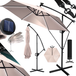 KESSER® Alu Ampelschirm LED Solar + Abdeckung mit Kurbelvorrichtung UV-Schutz Aluminium mit An-/Ausschalter Wasserabweisend - Sonnenschirm Schirm Gartenschirm