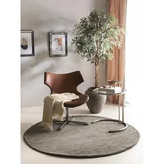 benuta Wollteppich Jamal, rund, Höhe: 6 mm, Wolle, Teppich Wohnzimmer, Schlafzimmer, Esszimmer, Flur, Hygge grau rund | Ø 120 cm x 6 mm