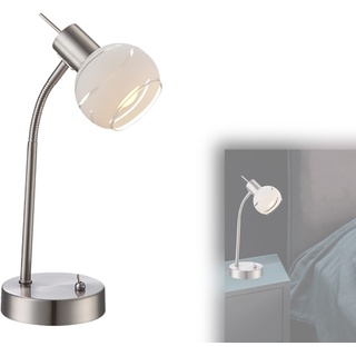 bmf-versand® Nachttischlampe LED Modern - Schreibtischlampe Silber Beweglicher Arm - Tischlampe Wohnzimmer Glas - Nachttischleuchte Schlafzimmer - Schreibtischleuchte Kinder