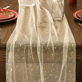 Tischläufer Gold, 75 x 180 cm, Tüll Meterware, Goldener Stoff, Organza Stoff Meterware, Elegante Tischdekoration für Hochzeiten und Feiern