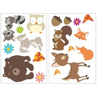 Samunshi® 17x Wandsticker Lustige Waldtiere Wandtattoo Kinderzimmer Mädchen Jungen Kinder Wandtattoo Babyzimmer Deko Junge Wall Stickers 2x 16x26cm