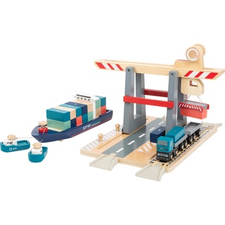 small foot Containerterminal aus Holz, mit beweglicher Containerbrücke, Schiff und Zubehör, ab 3 Jahren, Art-Nr. 11378