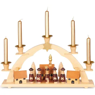Brubaker Schwibbogen für Kerzen - Sternsinger - traditioneller Lichterbogen - 32 cm Weihnachtsbogen - Weihnachtsdeko Kerzenbogen Kerzenhalter - Kerzenständer für Weihnachten