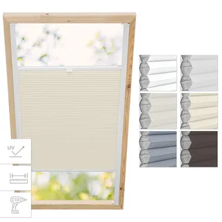 Estika Dachfenster-Wabenplissee mit Bohren für Fakro-Fenster – Modell 78/118 – Stofffarbe Beige-Weiß – Dachfensterrollo, Innenrollo, Fensterplissee