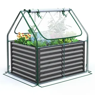 Quictent Hochbeet 120x90x62cm mit Abdeckung | Pflanzkasten, Gewächshaus, rostfrei, Drainage, einfache Montage, wetterfest, Pflanzkasten-Set für den Außenbereich