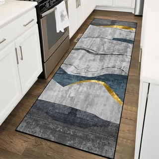 SUNLIMEI Küchenteppich Teppichläufer 50 x 100 cm rutschfest Korridor Küche, Weich Eingangsteppich mit Gelrücken, Modern Design, Pflegeleicht für Wohnzimmer, Flur, Küche, A