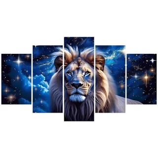 5D Diamond Painting 5 Teilig Groß XXL Löwe Sternennacht Diamant Painting Bilder Erwachsene 125x75cm DIY Voll Eckige Diamond Art Painting, Diamant Malerei Stickerei Kreuzstich Home Wand Dekor E-9338