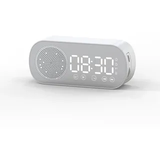 Kabelloser Led-digitalwecker, Bluetooth-kompatibler Lautsprecher, Fm-radio, Großes Display, Batteriebetrieben, Für Schlafzimmer, Wohnzimmer, Büro (weiß)